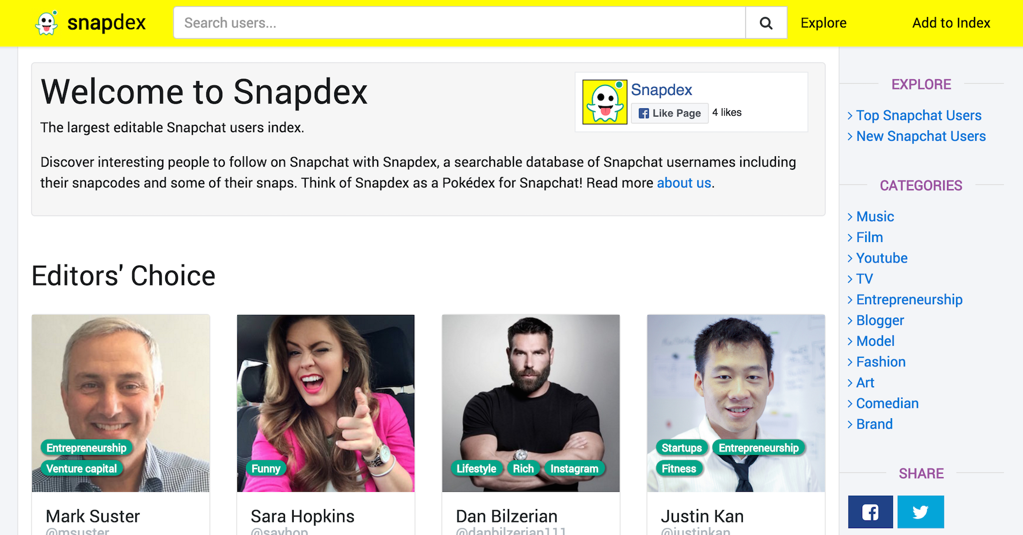 Snapdex, as the name says is the largest and the most famous Snapchat names...